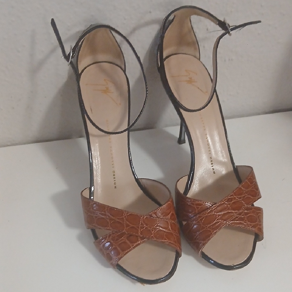 Giuseppe Zanotti Tan Croc-Patterned Heels